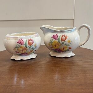 English Ware Lancaster Sandland Hanley England Small Creamer and Sugar Bowl Set